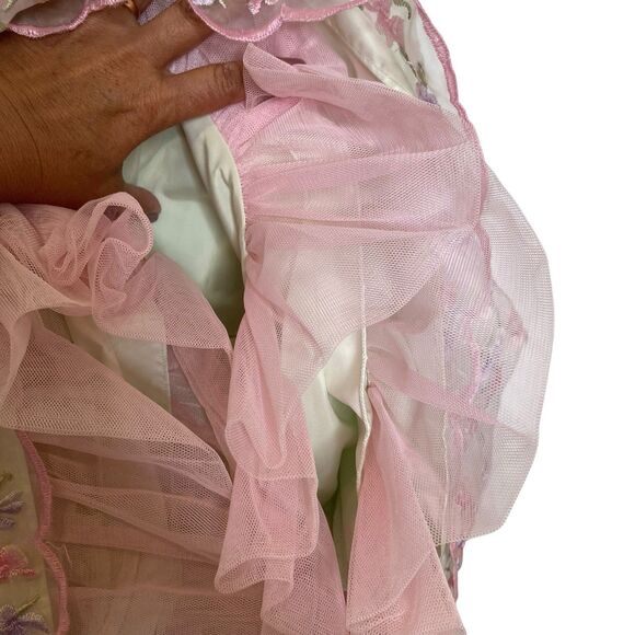 Jona Michelle Girls Dress Size 6 Spring Pastel Green Pink Floral Embroidered - Picture 6 of 12